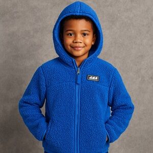 Eddie Bauer Kids Medium 10 12 Blue Sherpa Fleece Hoodie Jacket Full Zip Winter